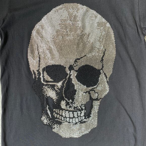 Rush Couture Rhinestone Skull Men Tee Bling T-shirt Size M Black Grunge Goth NWT - Picture 5 of 8